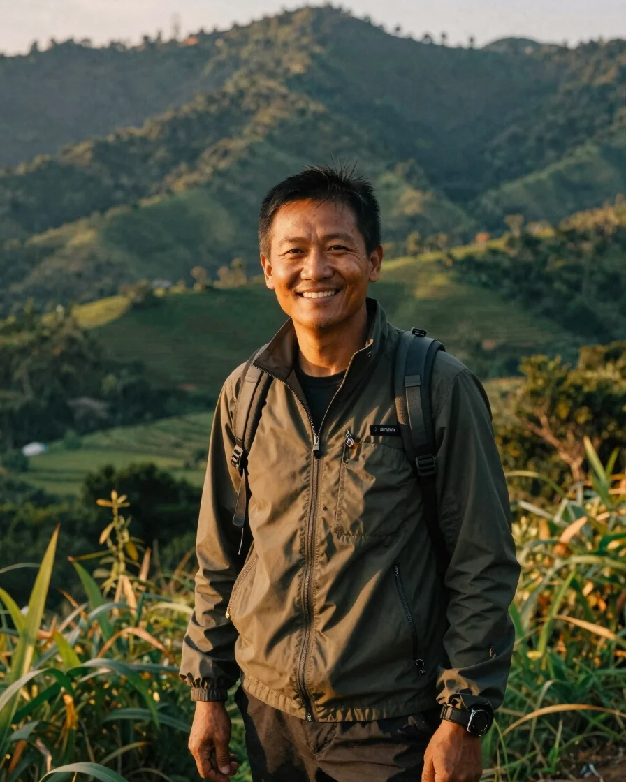 Portrait of Thuan 'Tom' Khuu, a professional outdoor guide, smili